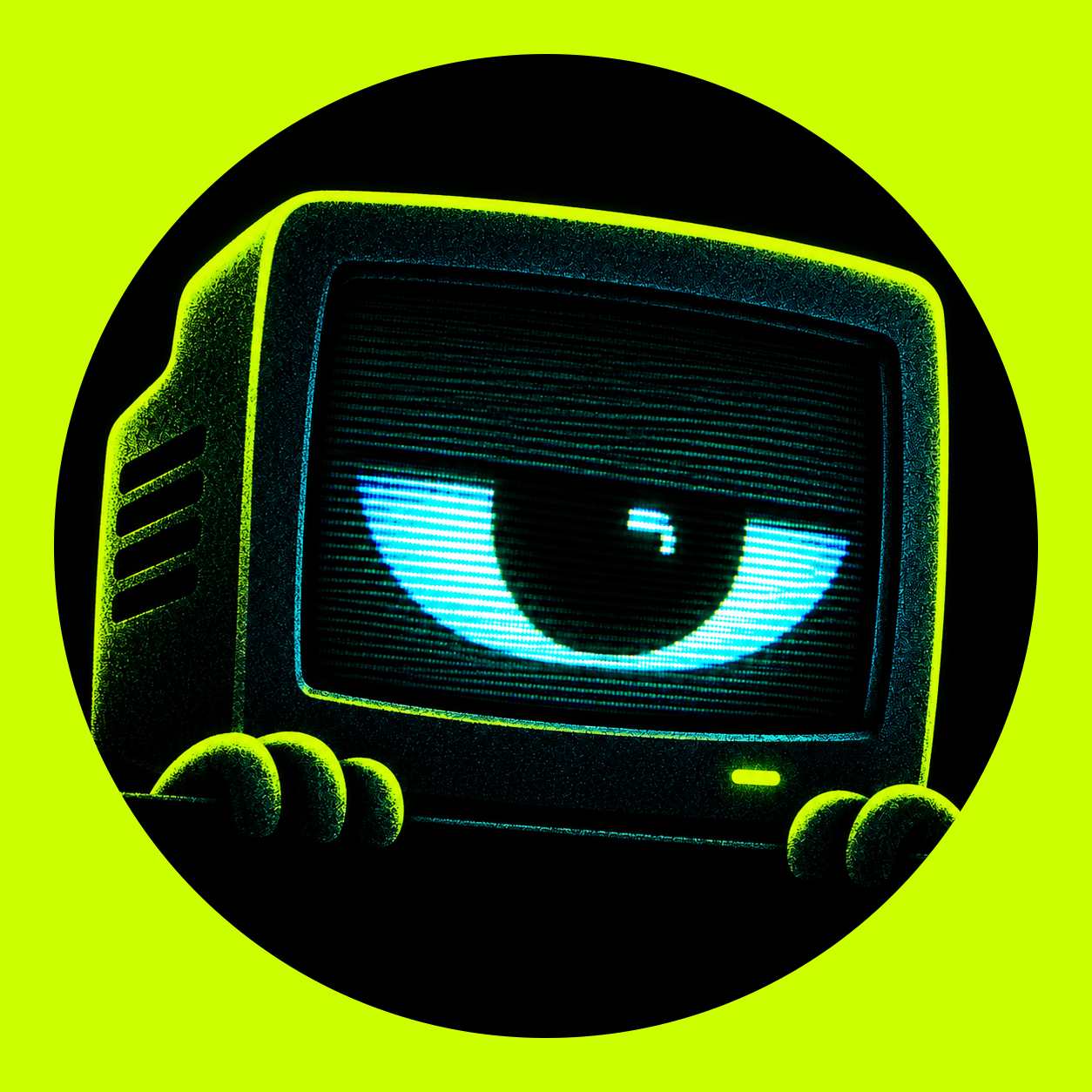 LAST NOTE mascot: a CRT monitor with a suspicious eye